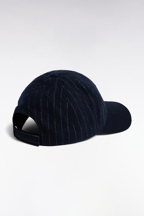 Casquette bimatière en drap de laine rayé marine patch EP - Image 2