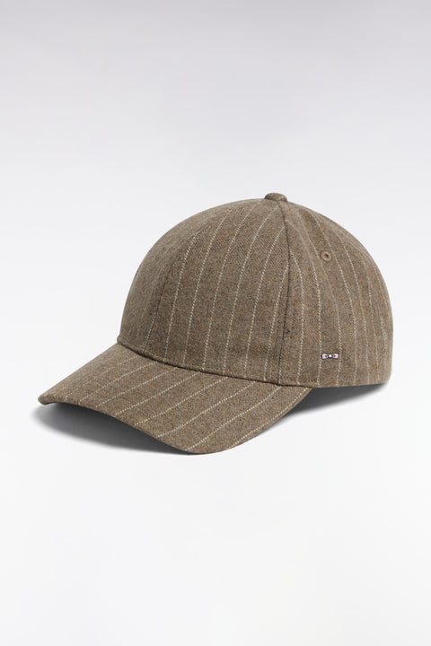 Casquette en drap de laine rayé beige - Image 1