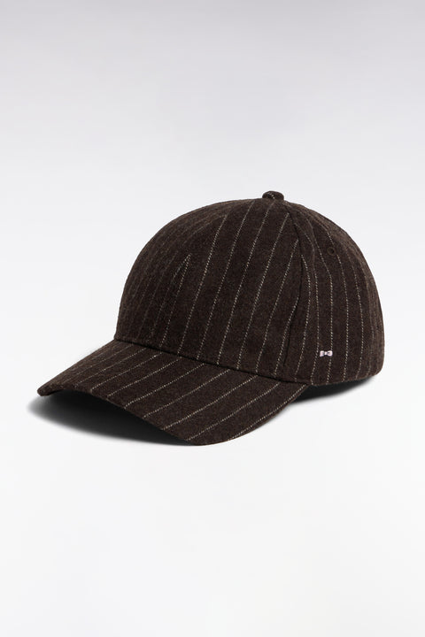 Casquette en drap de laine rayé marron - Image 1