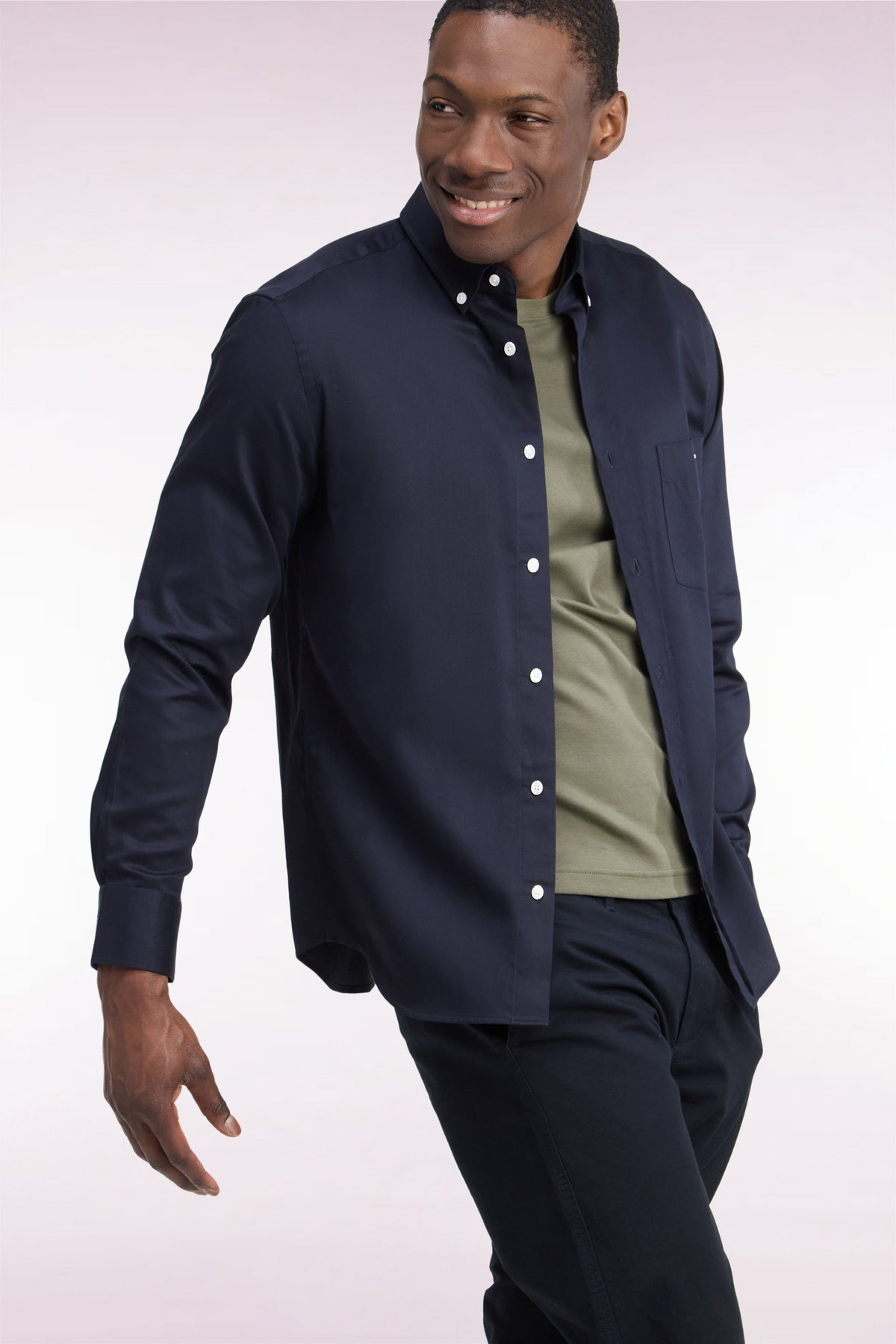 Straight cut navy cotton piqué shirt
