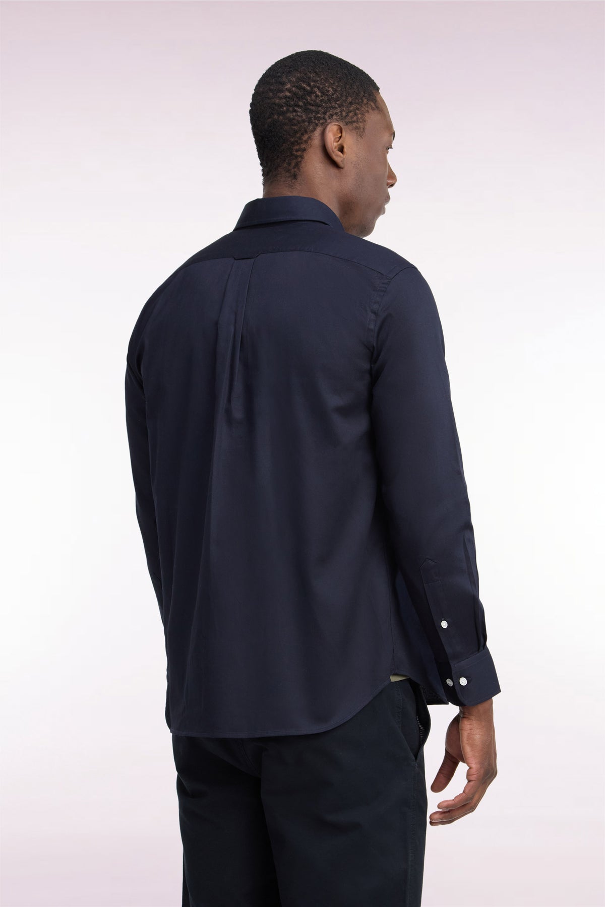 Straight cut navy cotton piqué shirt