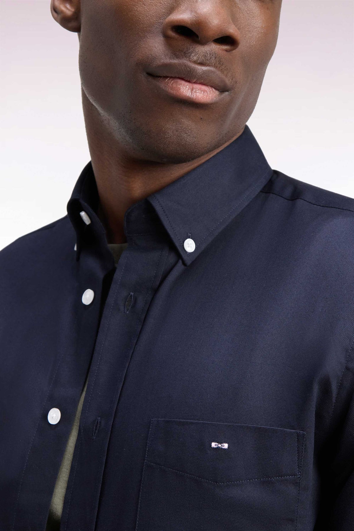 Straight cut navy cotton piqué shirt