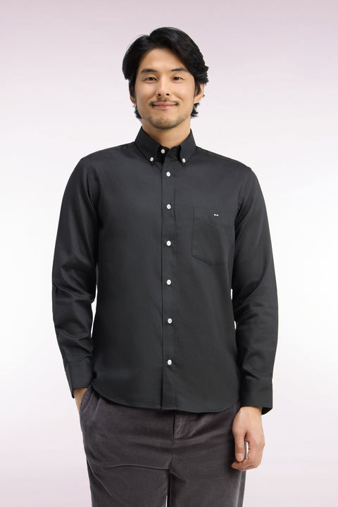 Straight-cut khaki cotton piqué shirt - Image 3
