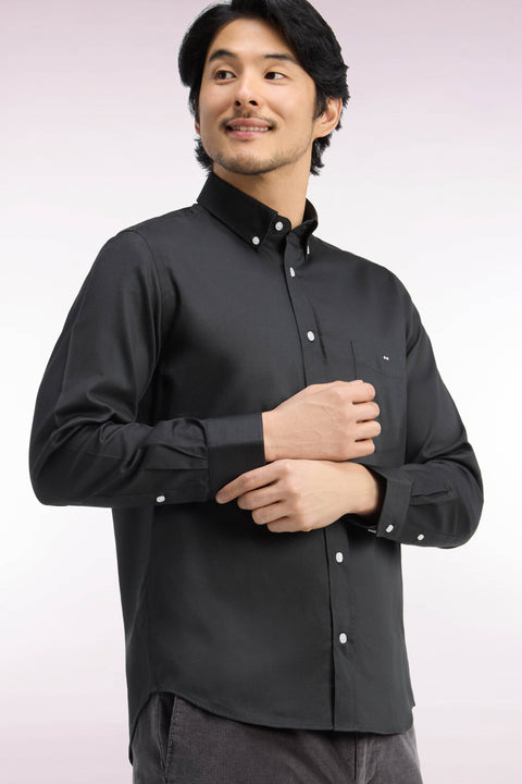 Straight-cut khaki cotton piqué shirt - Image 1
