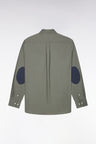 Khaki cotton shirt with micro-pattern details, straight cut
