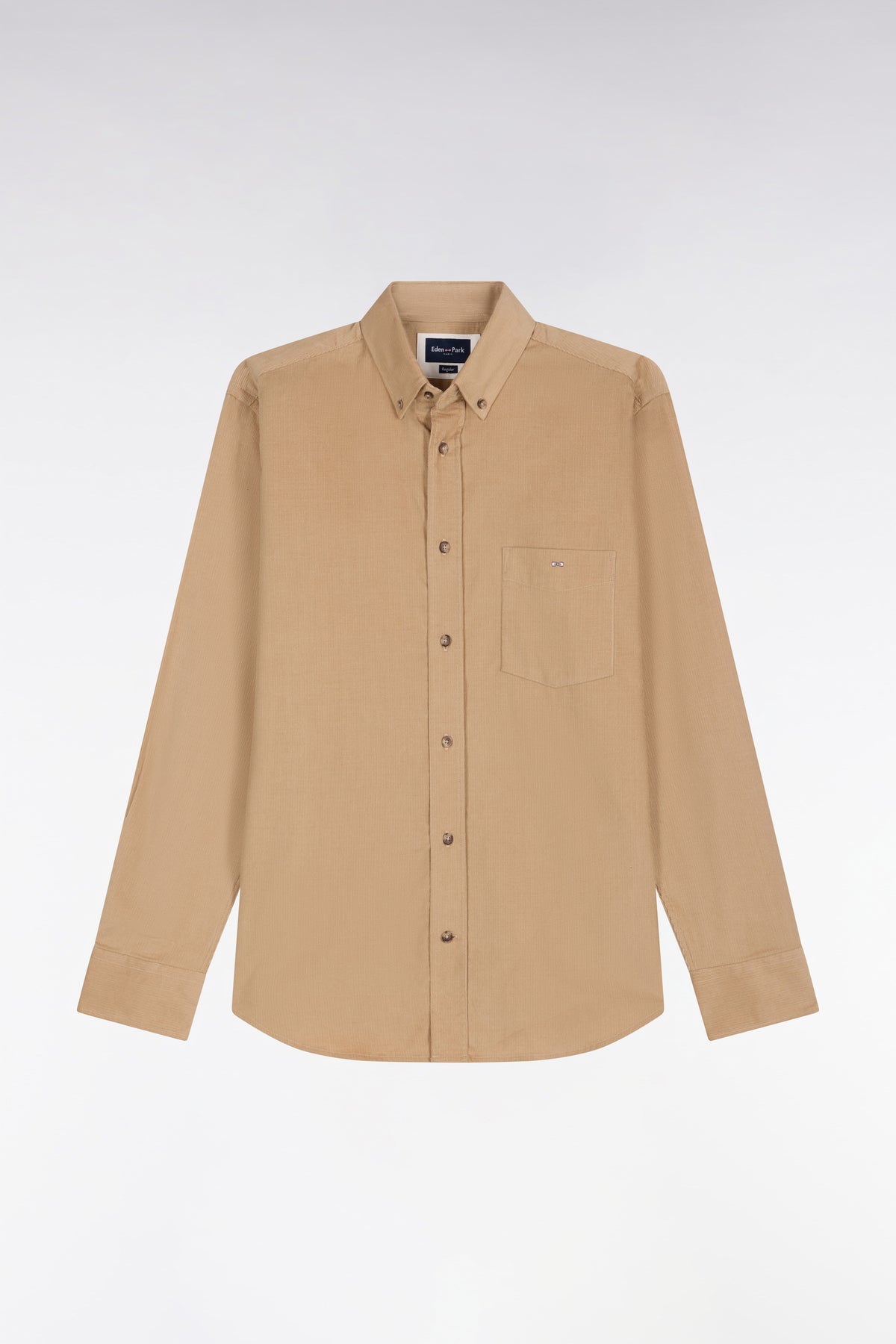 Beige ribbed cotton straight cut shirt
