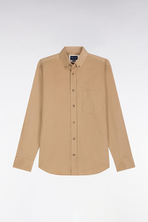 Beige ribbed cotton straight cut shirt - Image 2