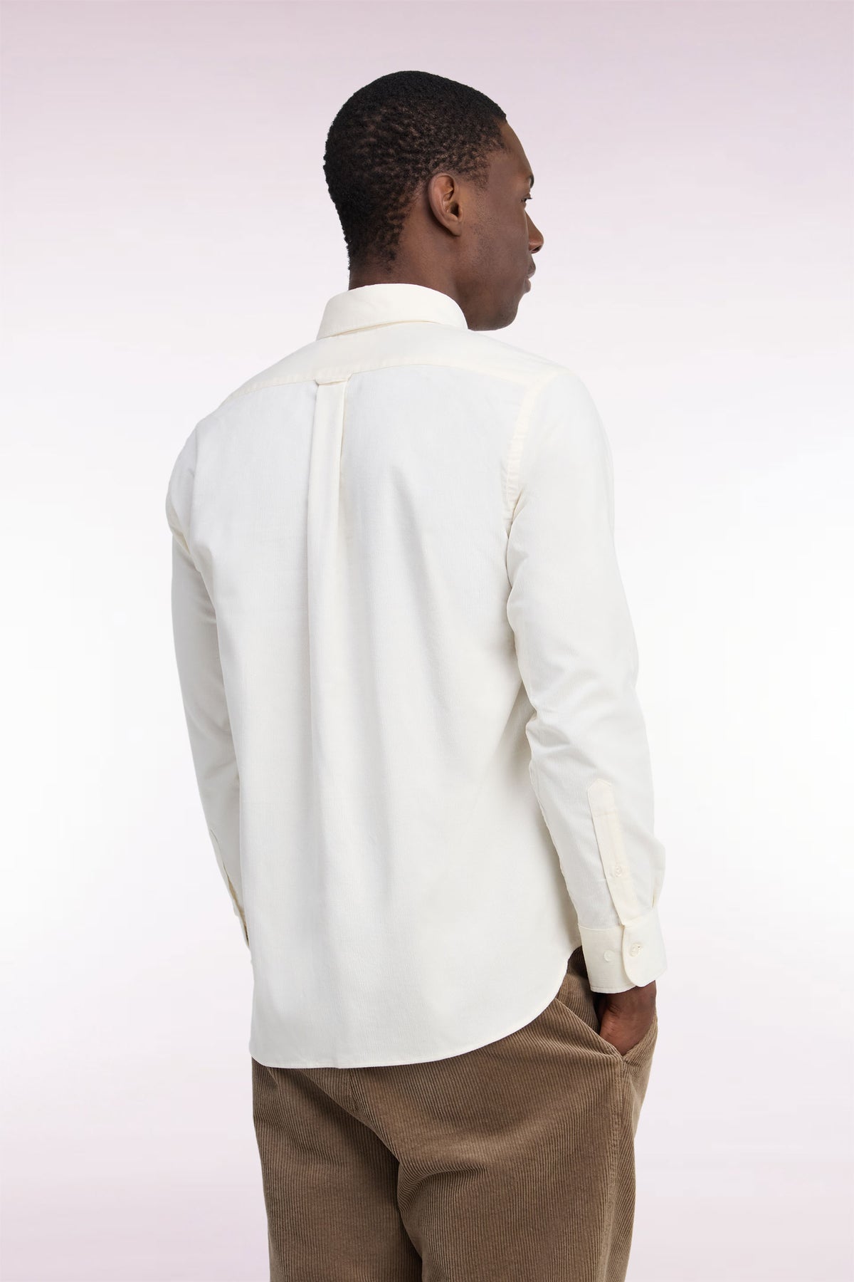 Straight cut ecru ribbed cotton shirt