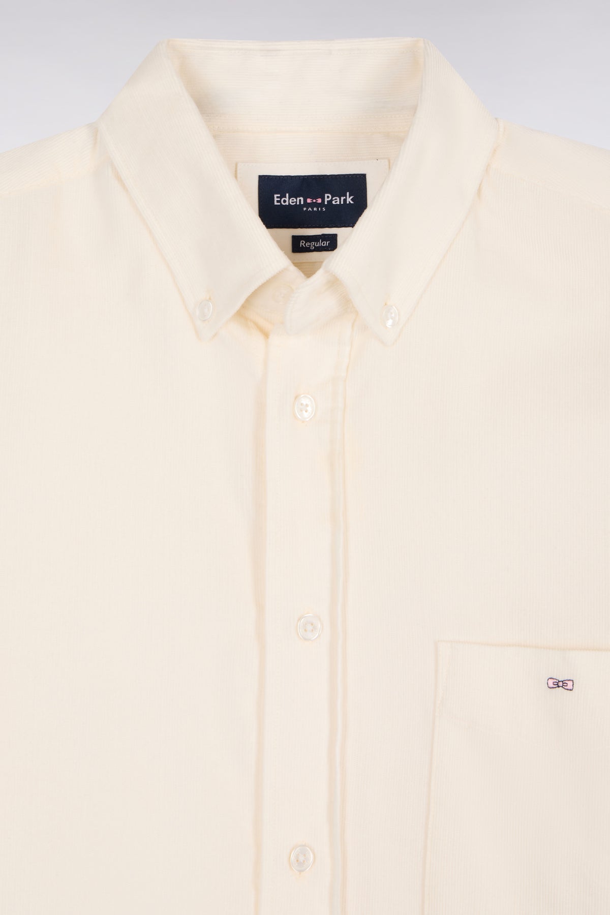 Straight cut ecru ribbed cotton shirt