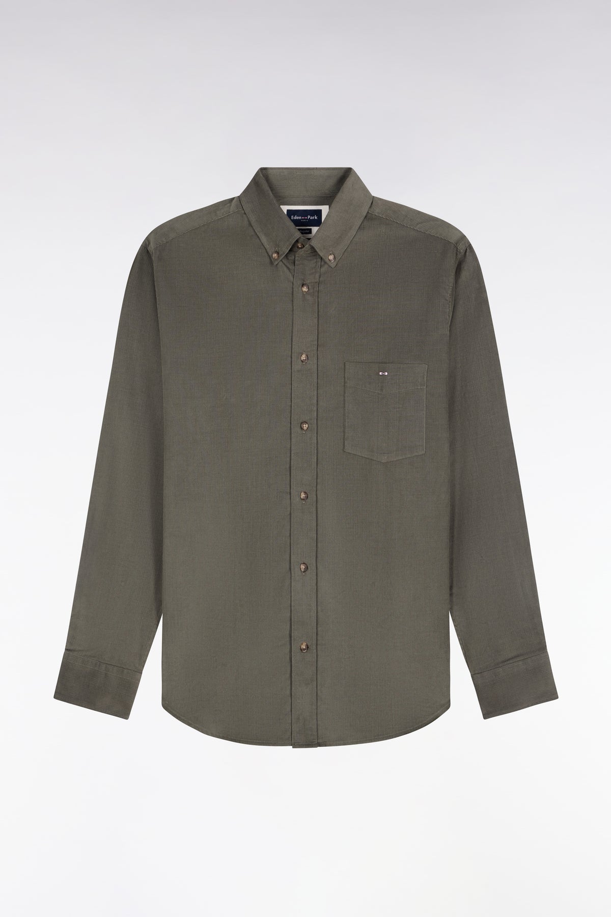 Olive green ribbed cotton straight fit shirt