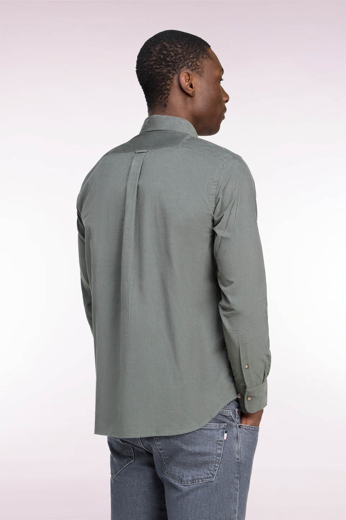 Olive green ribbed cotton straight fit shirt