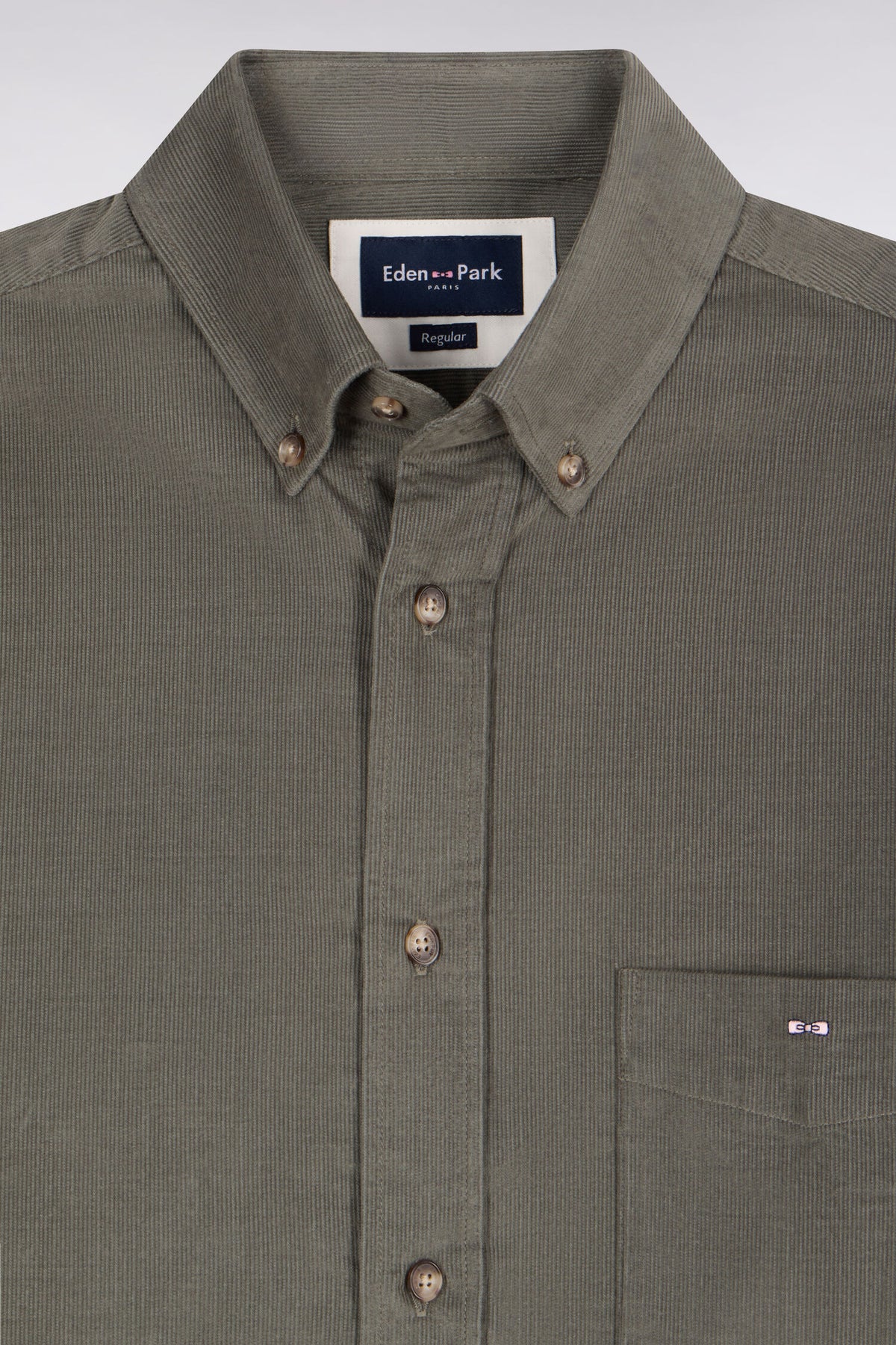 Olive green ribbed cotton straight fit shirt