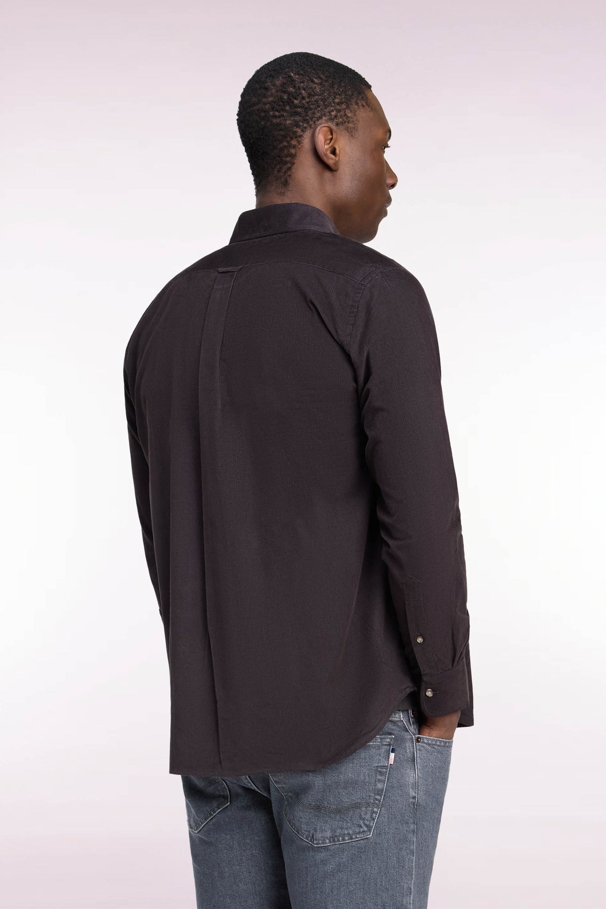Brown straight-cut ribbed cotton shirt