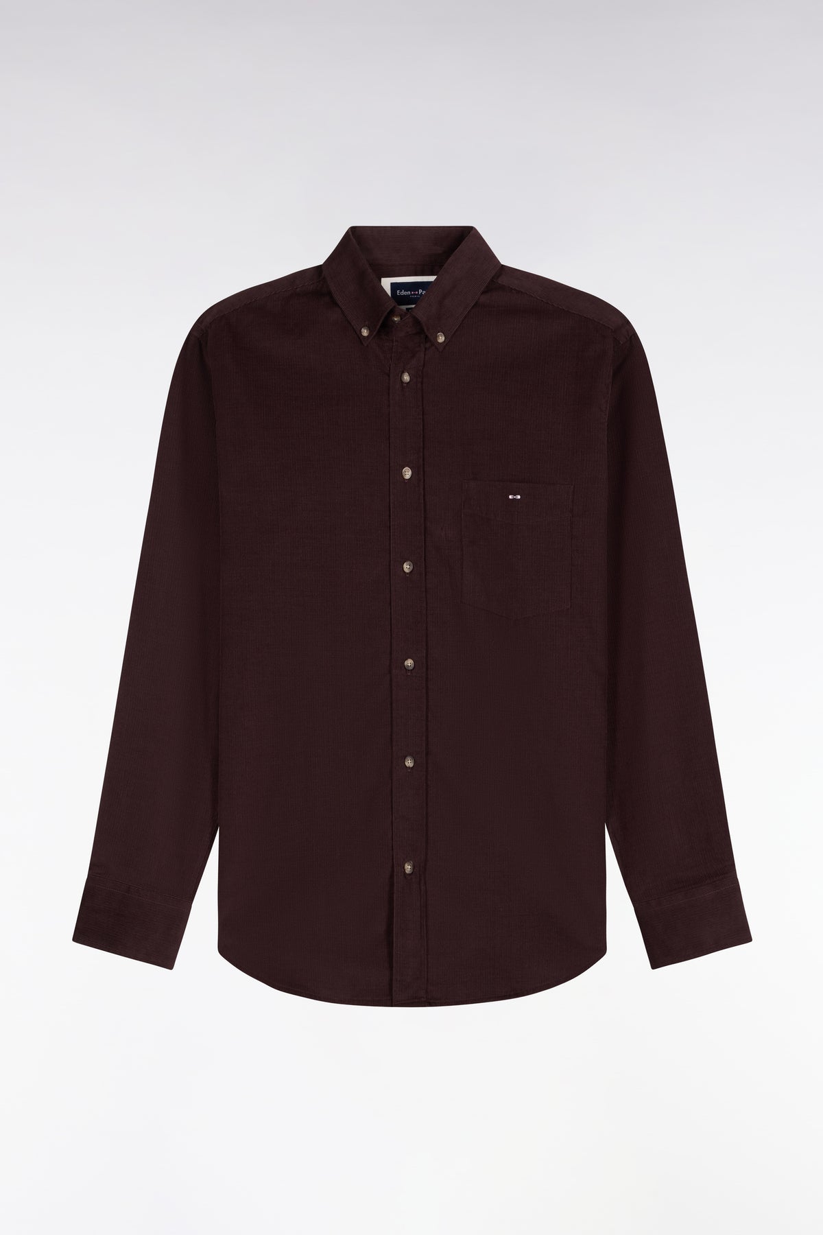 Straight-fit chocolate ribbed cotton shirt