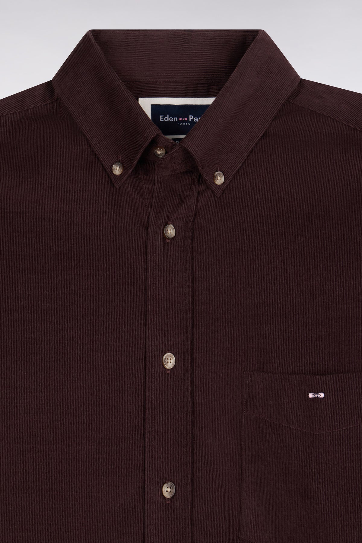 Straight-fit chocolate ribbed cotton shirt
