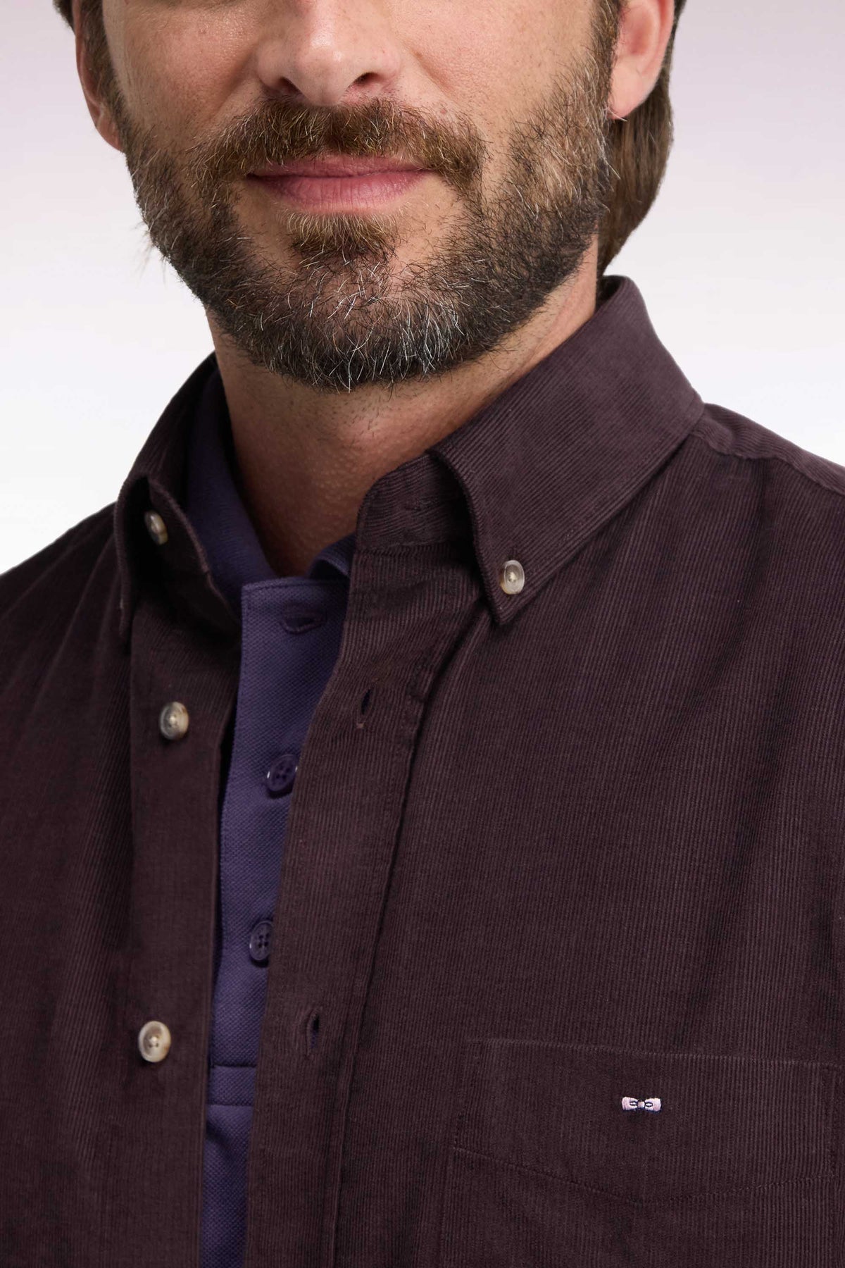 Straight-fit chocolate ribbed cotton shirt