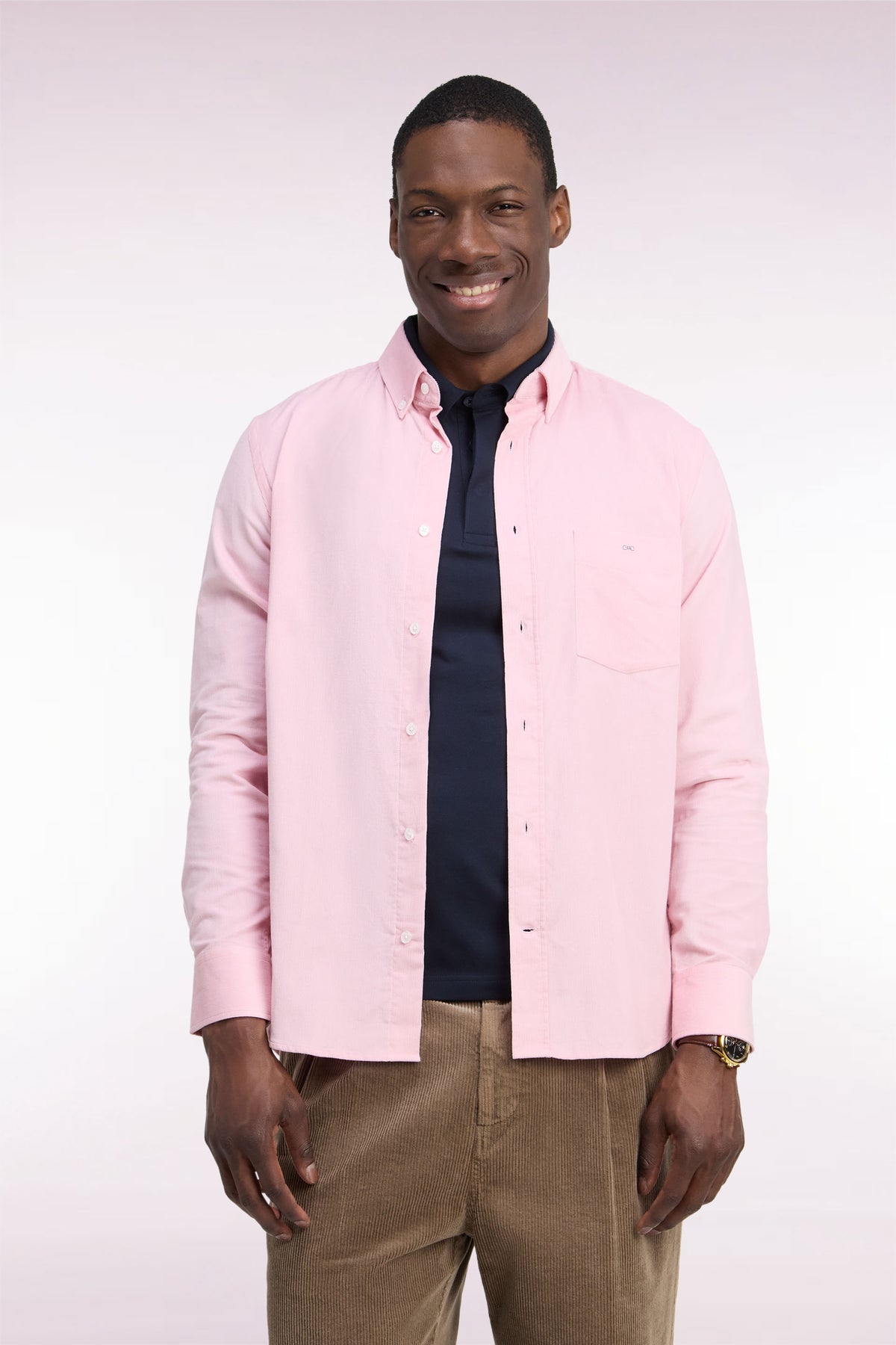 Pink straight-cut ribbed cotton shirt