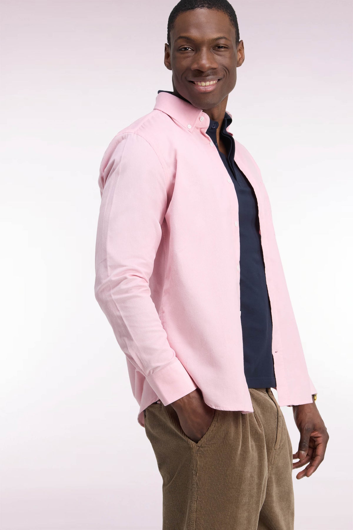Pink straight-cut ribbed cotton shirt
