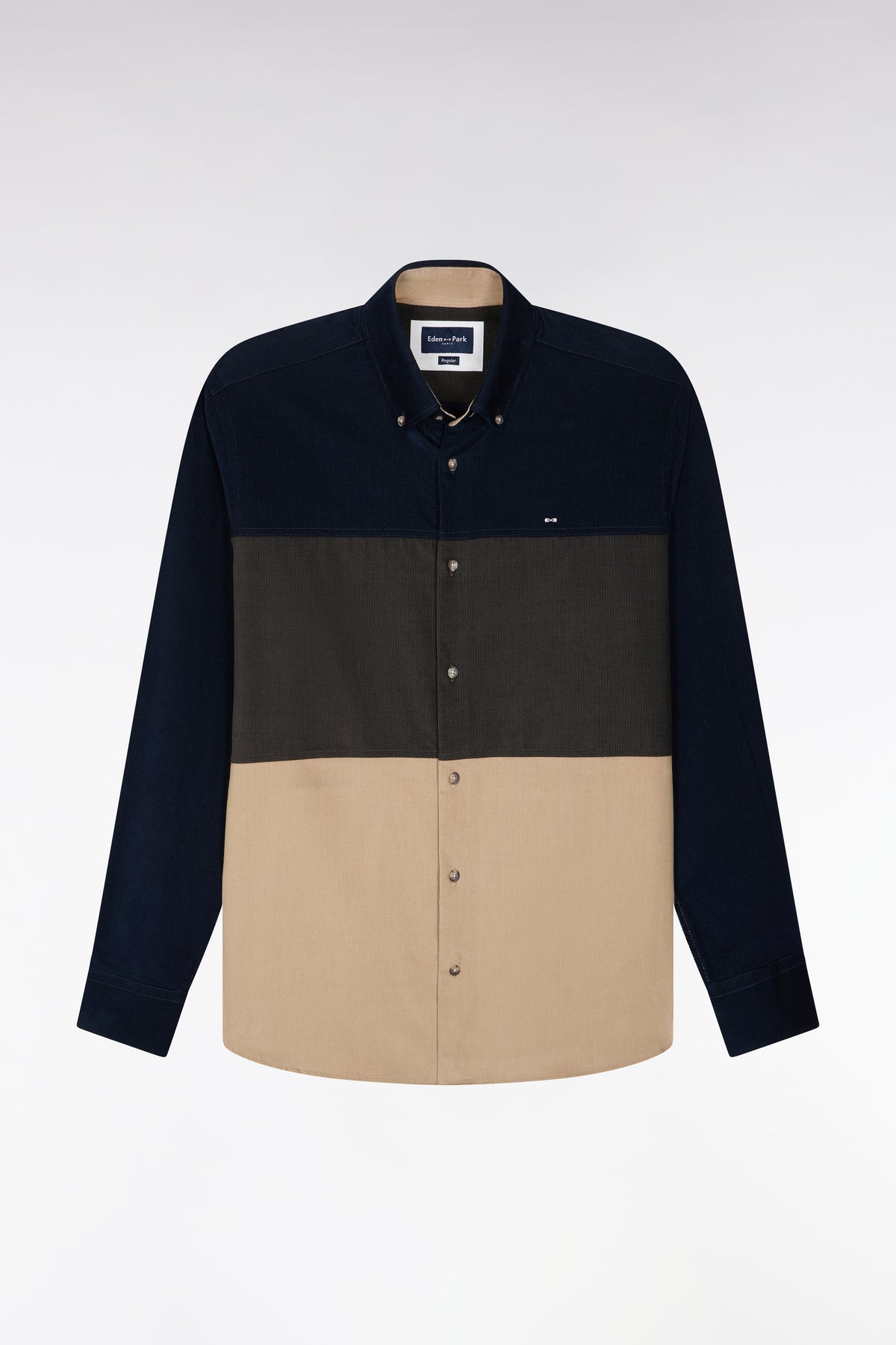 Straight cut tricolor corduroy shirt
