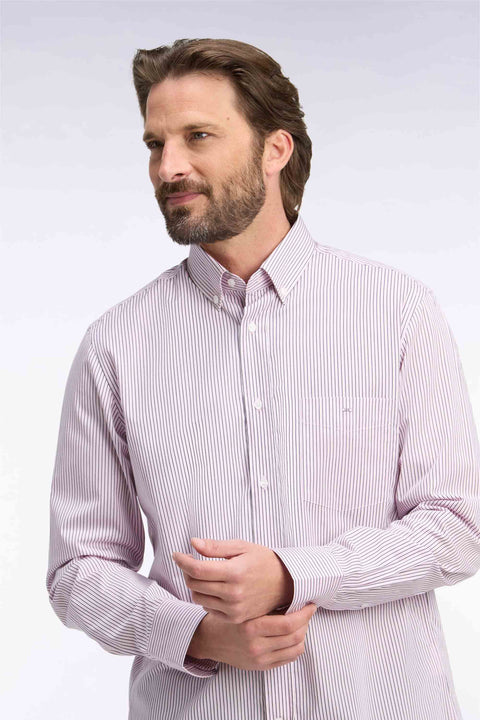 Straight-fit pink striped cotton shirt - Image 1