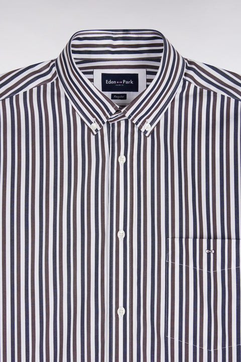 Straight-cut brown striped cotton poplin shirt - Image 2