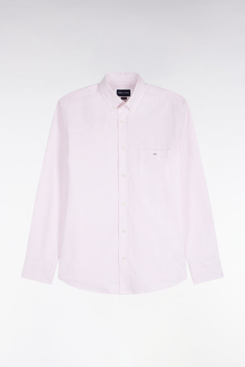 Straight-cut pink stick-striped cotton shirt - Image 2