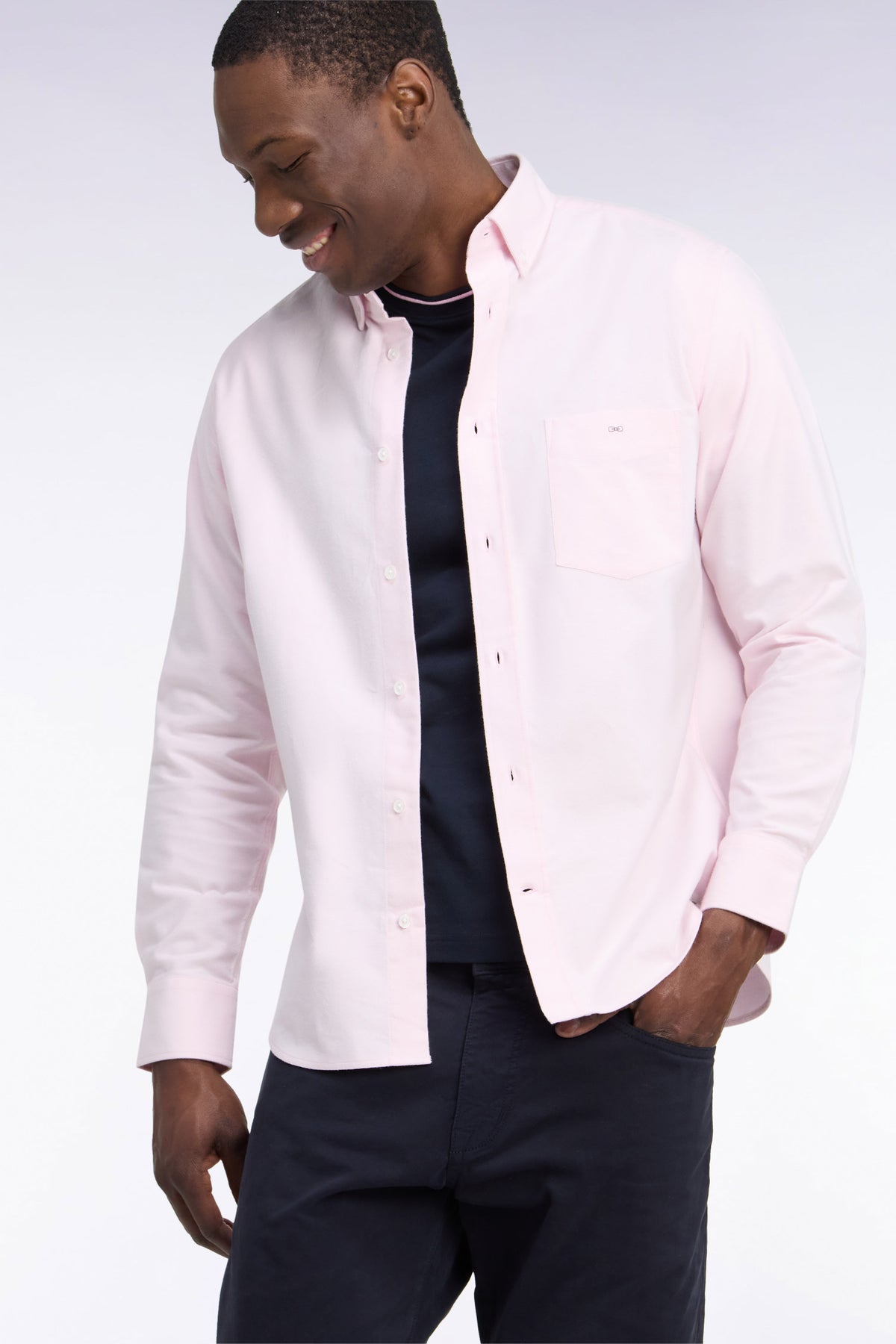 Plain pink cotton straight cut shirt