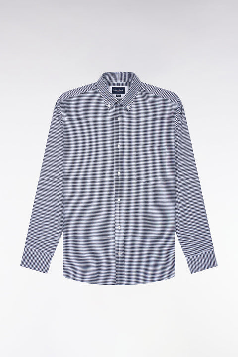 Straight cut navy gingham check cotton shirt - Image 2