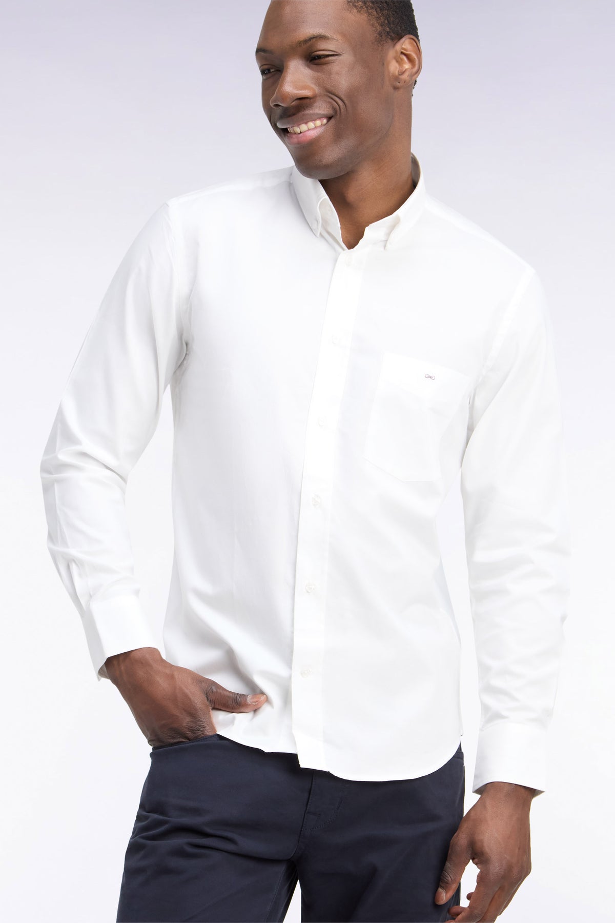 Plain white cotton straight cut shirt