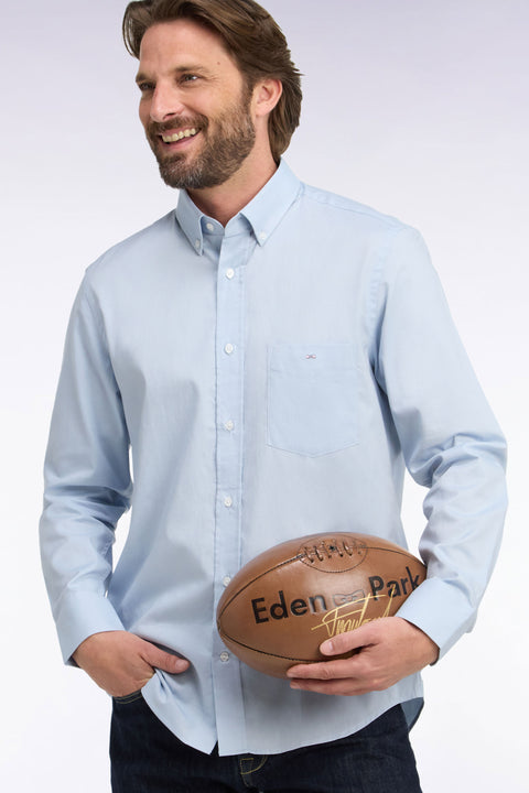 Plain light gray cotton shirt, straight cut - Image 1