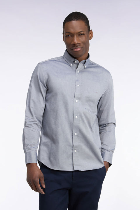 Plain navy cotton straight cut shirt - Image 3