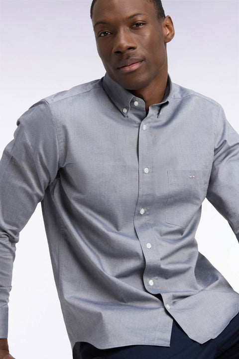 Plain navy cotton straight cut shirt - Image 1