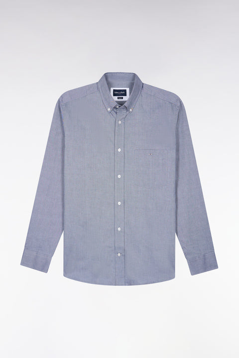 Plain navy cotton straight cut shirt - Image 2