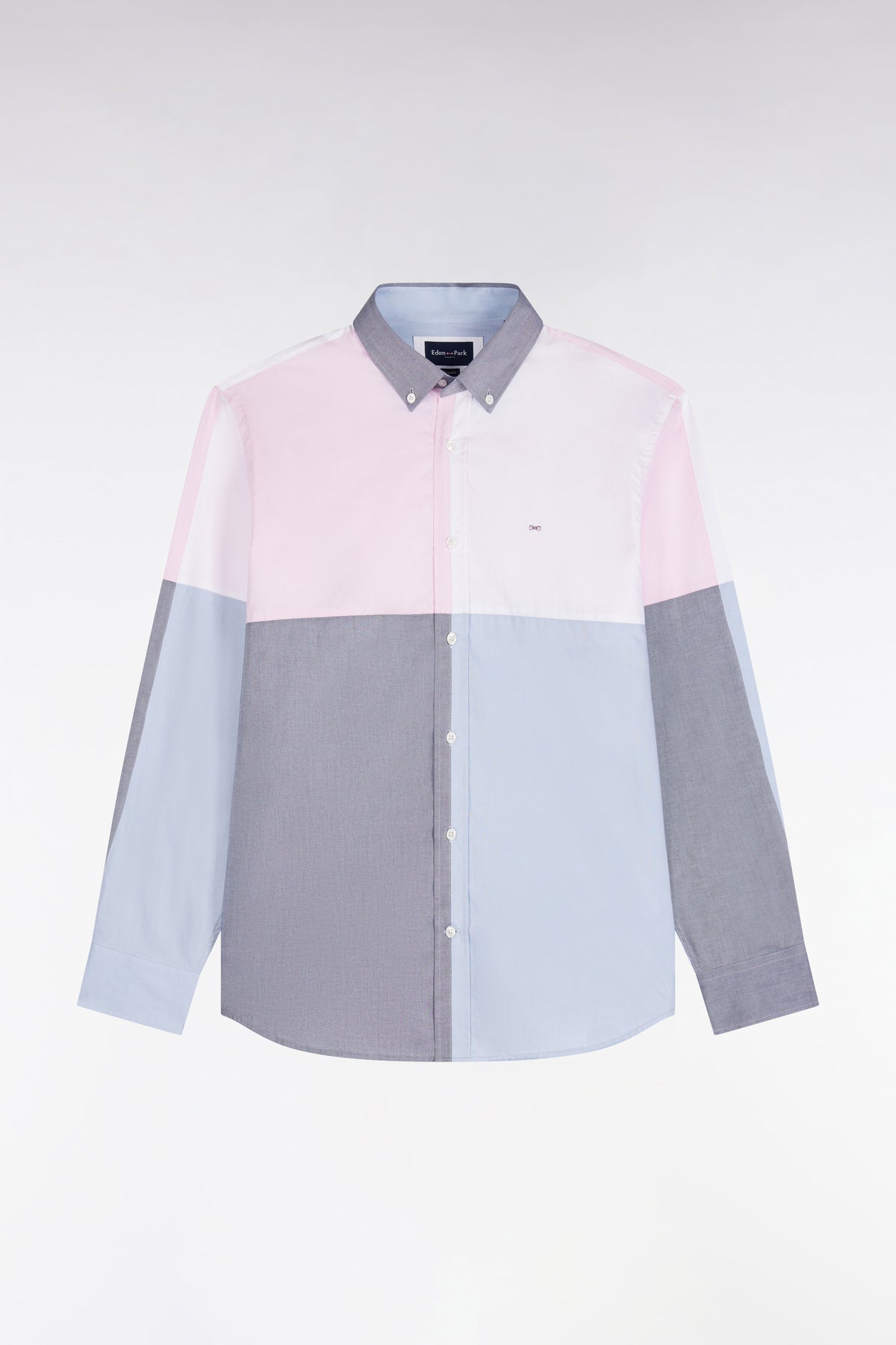 Straight-fit pastel contrast cutout cotton shirt