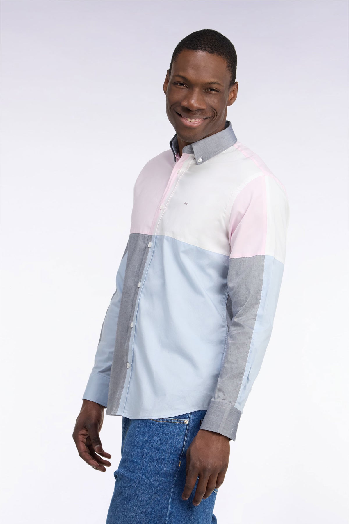 Straight-fit pastel contrast cutout cotton shirt
