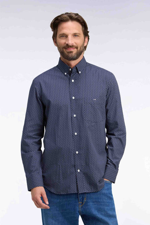 Navy cotton poplin shirt with micro-patterned bow ties - Image 3