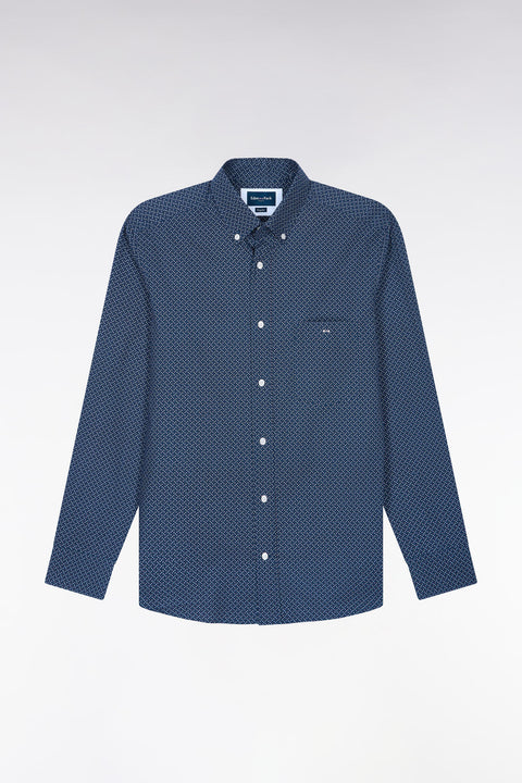 Navy cotton poplin shirt with micro-patterned bow ties - Image 2