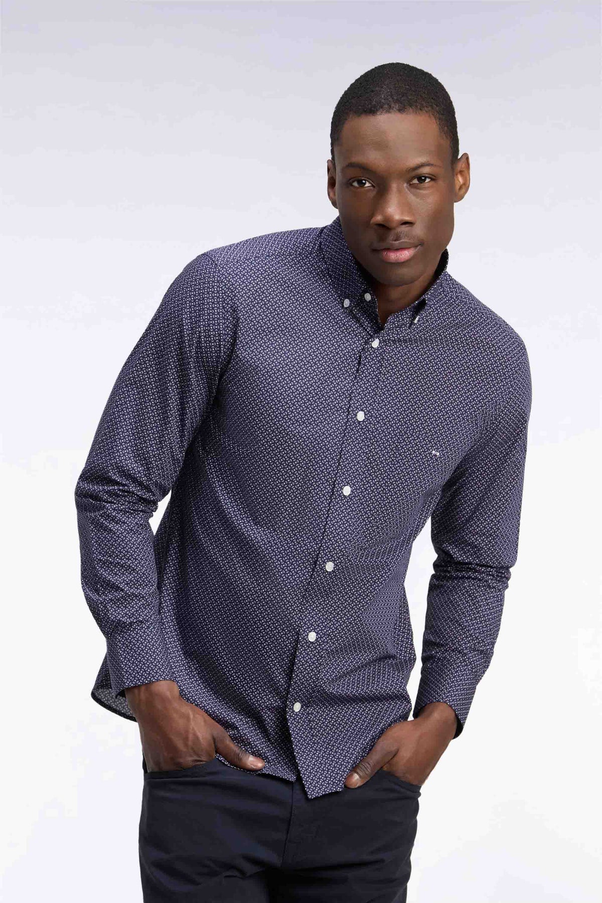 Pink cotton poplin shirt with micro-patterned bow ties