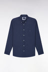 Navy cotton shirt with micro-patterned bow ties, straight cut