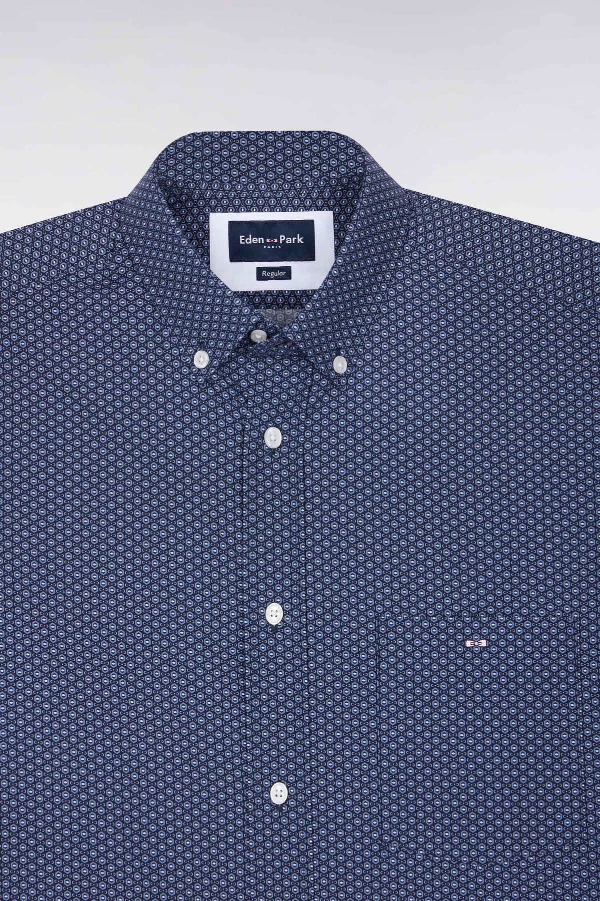 Chemise en coton bleu à micromotifs coupe droite
