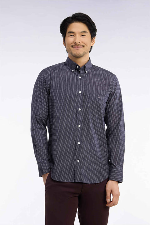 Gray cotton shirt with micro-patterned straight cut - Image 3