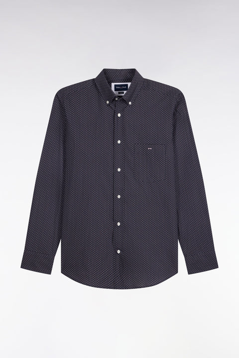 Gray cotton shirt with micro-patterned straight cut - Image 2