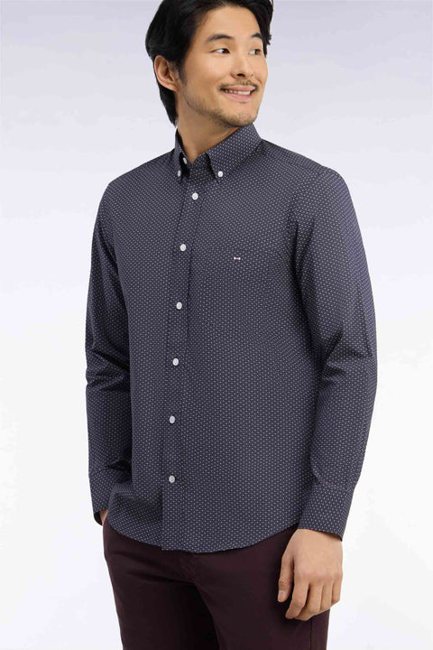 Gray cotton shirt with micro-patterned straight cut - Image 1