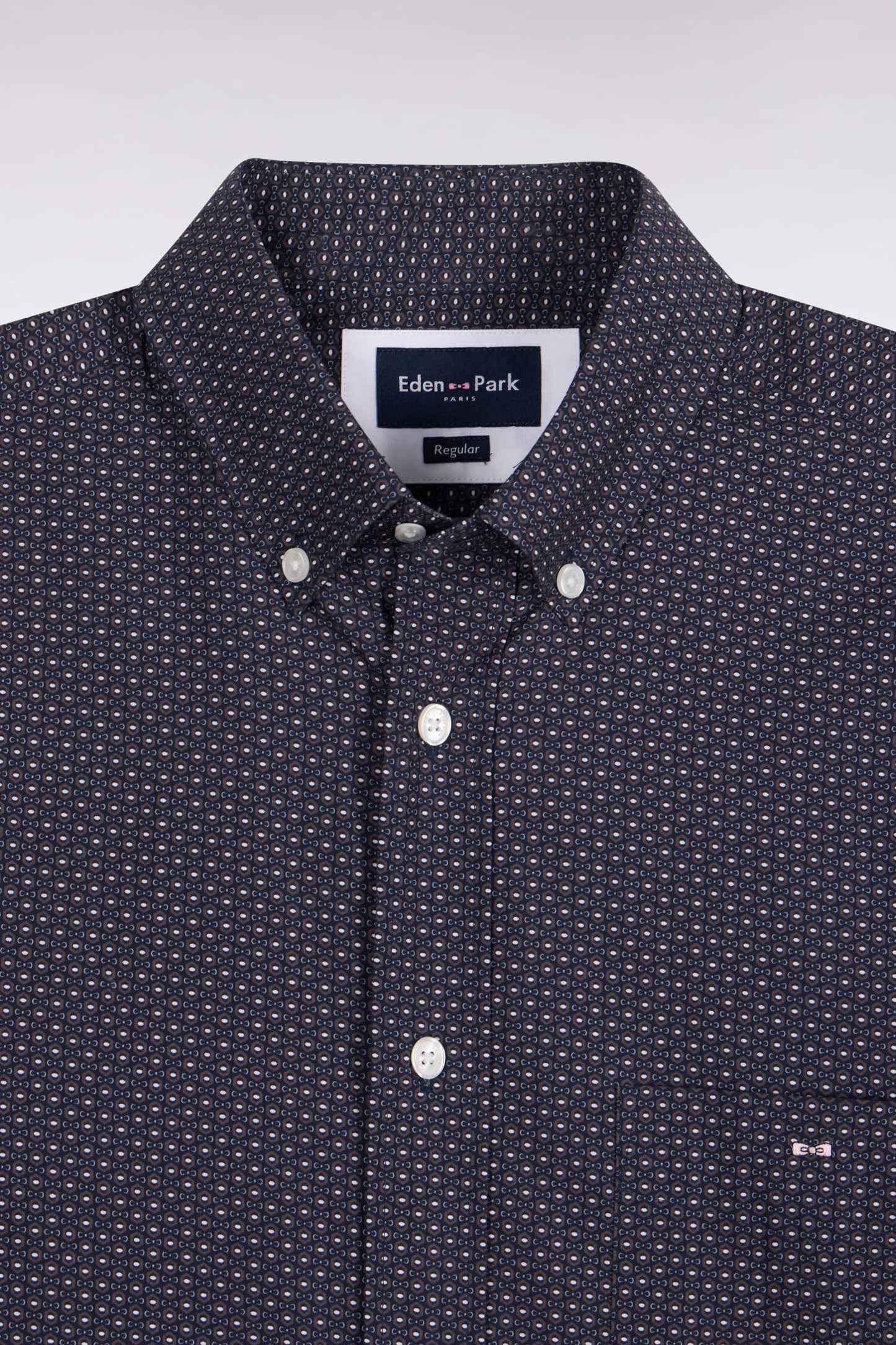 Chemise en coton gris à micromotifs coupe droite