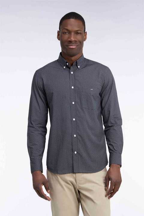 Straight-cut khaki micro-patterned cotton shirt - Image 3