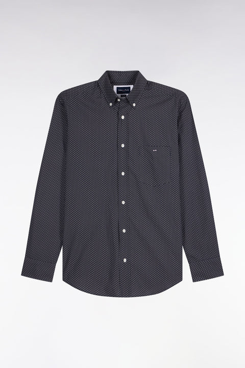 Straight-cut khaki micro-patterned cotton shirt - Image 2