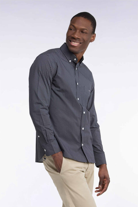 Straight-cut khaki micro-patterned cotton shirt - Image 1
