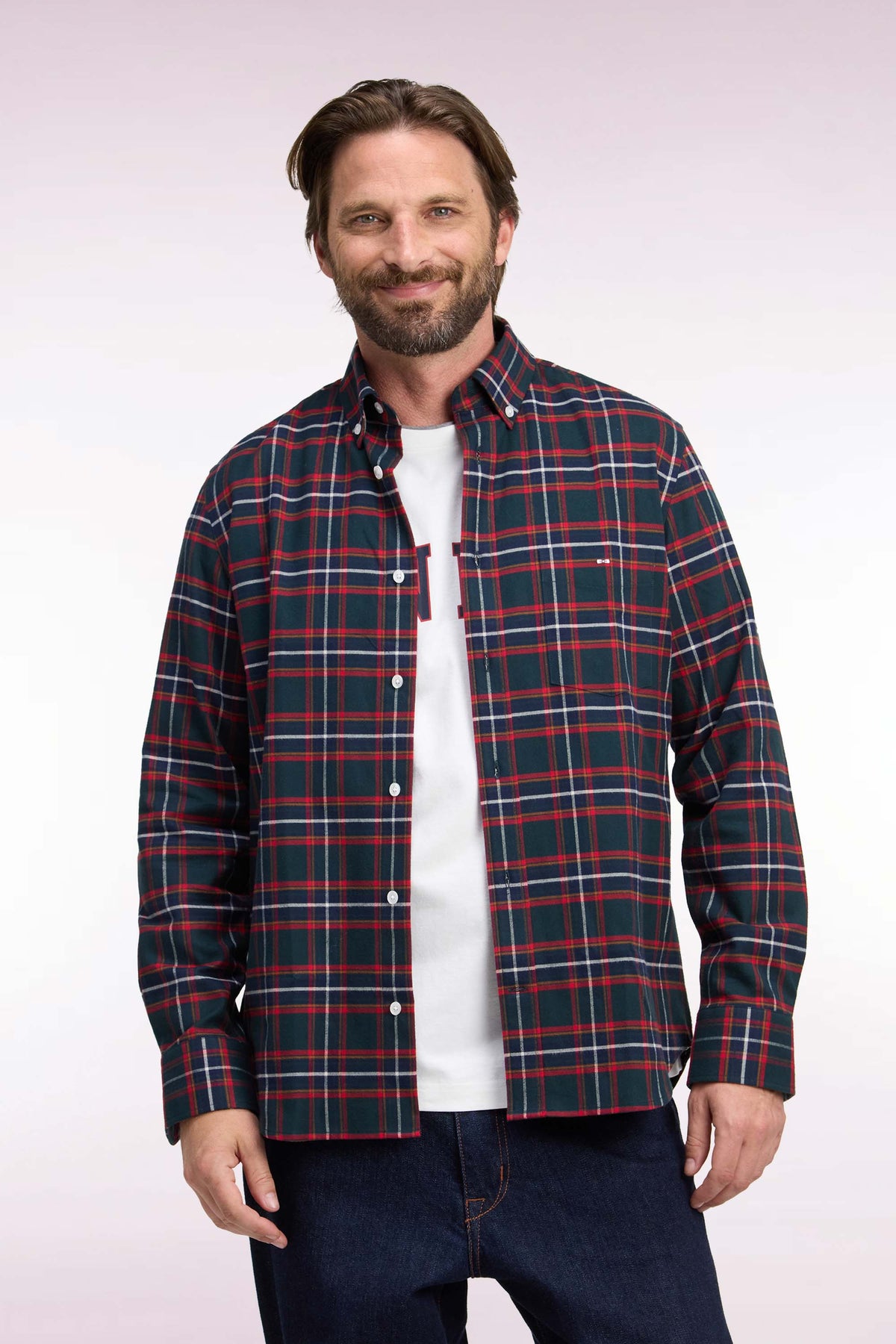 Straight-fit checked cotton flannel shirt