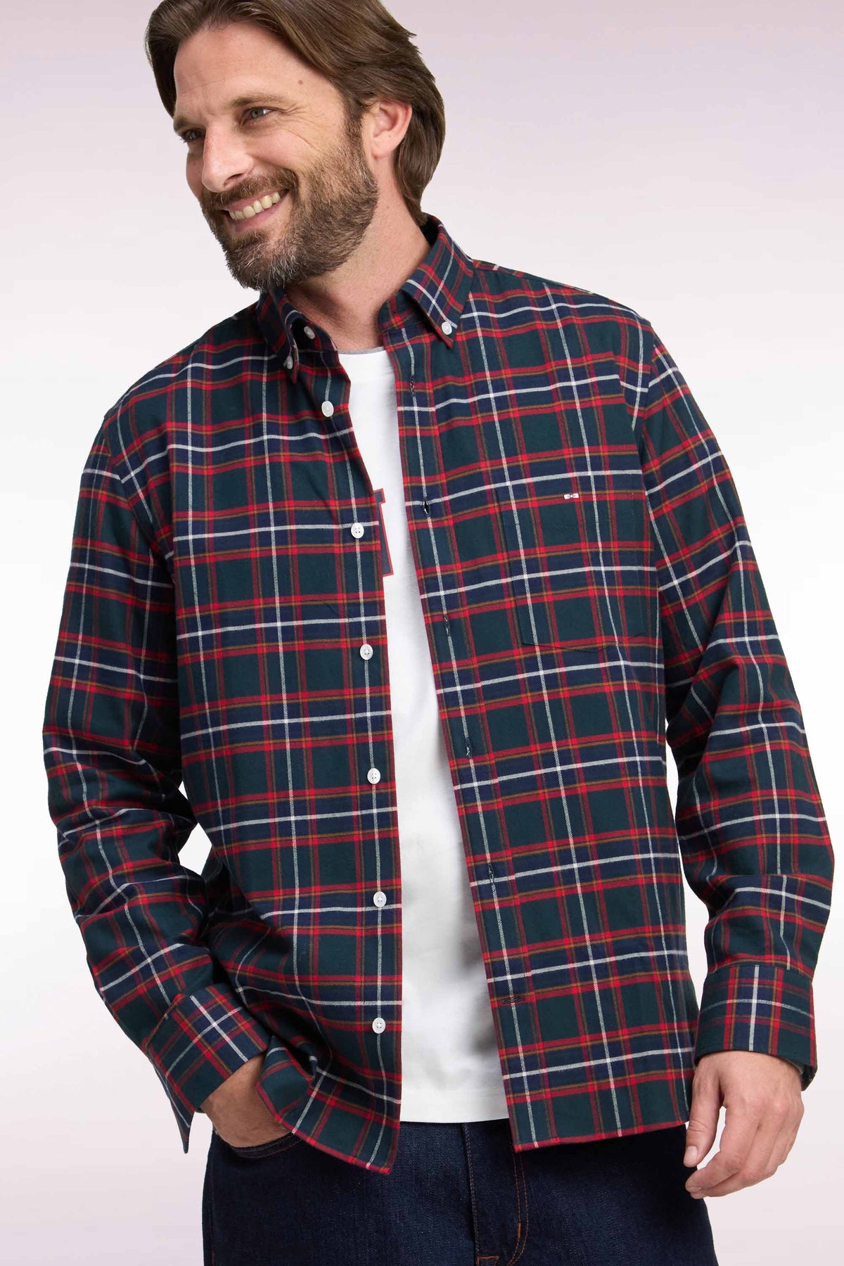 Straight-fit checked cotton flannel shirt