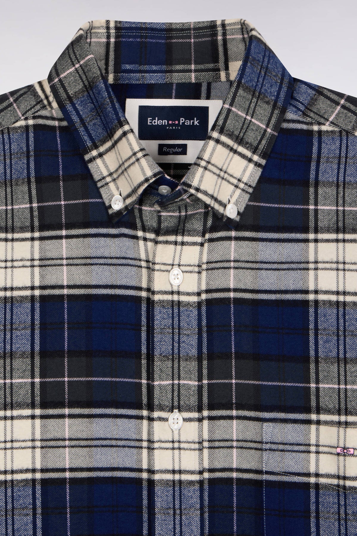 Green and navy cotton check shirt, straight cut